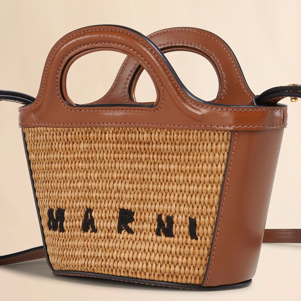 Marni micro tropicalia leather raffia bag in rawsienna